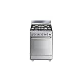 Cuisiniere gaz Smeg SCB60MX9 - Inox - Plaque Gaz / Four Electrique Multifonction - Vapor Clean - Porte Froide - Porte tempérée
