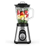 homgeek Blender Smoothie 700W, Blender mixeur et Milk-shake Professionnel avec 1.5L Bocal en Verre, 6 Lames en Acier Inoxydable, 27,000U/Min, 3 Vitesses Réglables, Faible Bruit