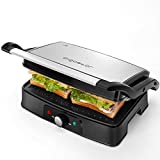 Aigostar Grill Viande multifonction, plancha, presse à paninis, appareil à sandwichs. - Hitte 30HFA1500W, plaques anti-adhésives, ouverture à 180º, intensité réglable, monture froide. Couleur argent.