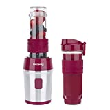 H.Koenig Mini Blender Transportable Compact 570mL SMOO10 sans BPA Puissant 300W, Mixeur à Smoothie 2 Bouteilles Portables, 4 Lames en INOX, 2 gourdes avec couvercles de Voyage incluses, Rose