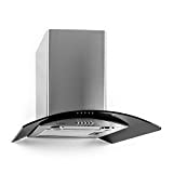 Klarstein GL60WSB - Hotte aspirante, Hotte aspirante murale, Évacuation/Recyclage, 3 niveaux de performance, Évacuation d'air max: 370 m³/h, Cheminée en verre, Montage mural, Argent/Noir