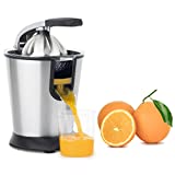 H.Koenig Presse Agrumes Electrique levier professionnel Inox AGR80 Sans BPA, Jus Orange, Citron, Pamplemousse, Rapide, Automatique, Silencieux, Puissant 160 W, bec Anti-gouttes, lavable en machine