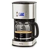 H.Koenig Cafetière Programmable à filtre Inox 1,5L (12 tasses) MG30, 1000W Carafe en Verre Gradué, Système Anti-Gouttes, Maintien au chaud, Ecran LDC, Arrêt automatique, Porte-filtre amovible lavable