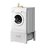 [en.casa] Kit de Superposition Intercalaire Lave-Linge Sèche-Linge Support de Lave-Linge avec Tiroir Acier Aluminium Blanc 63 x 54 x 31 cm