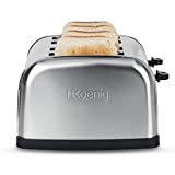 H.Koenig Grille Pain Toaster 4 Tranches TOS14 Fentes larges Inox vintage, 6 Niveaux de brunissage, Décongélation, Rapide et uniforme, Pain et Viennoiserie, Nettoyage facile, 1500 W