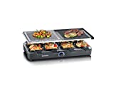 SEVERIN Raclette Gril avec pierre naturelle et plaque de cuisson anti-adhésive réversible, 8 poêlons, 1 400 W, Noir, RG 2371