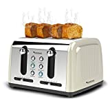 Grille-pain, Toaster 4 tranches TurboTronic au design rétro unique: le moyen idéal pour bien commencer la journée (Crème)