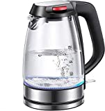 Bouilloire Électrique en Verre Aicok Avec Lumière Bleue de LED, Bouilloire de Chauffage Rapide, Verre Transparent Beau Design, Filtre à Chaux Amovible, Sans BPA, Sans Fil, 1,7L, 2200W