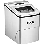 IKICH Machine à glaçons, 9 Glaçons Par 6-8 Min, 12kg en 24 Hrs, 2 tailles de Glaçons, Machine a glacons professionnel, écran LED, silencieuse moins de 45dB, avec cuillère à glace et panier