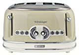 Ariete Vintage 156 Grille-pain 4 tranches, 1600 watts, 6 niveaux de grillage, en acier inoxydable peint en couleur beige pastel, sans pince