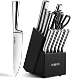 Homever Couteau de Cuisines, Ensemble Set Couteaux de Cuisine en Acier Inoxydable avec Bloc en Bois, Couteaux de Chef avec Porte, Bloc de Couteaux pour la Cuisine, 16 Pièces