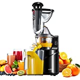 Extracteur de Jus Aicok, 75 MM de Large Bouche, Slow Juicer Presse à Froid de fruits et légumes avec , Moteur Silencieux, Nettoyage à un Bouton Fonction, Vertical&Compact, Sans BPA, Tasse à Jus/Brosse