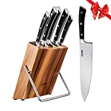 Aicok Ensemble de couteaux, Couteaux de chef avec bloc en bois, Set de couteaux professionnels, Lot de couteaux en acier inoxydable à haute teneur avec support en bois, 6 pièces