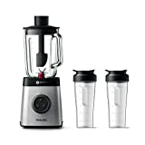 Philips HR3655/00 Blender Haute Performance Avance Collection, 1400 W, Technologie ProBlend 6 3D, Récipient en verre 2 L, 2 Gourdes