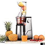 Extracteur de Jus de Fruits et Légumes vertical GSX22 H.Koenig - Centrifugeuse Vitamin + sans BPA - 82 mm Large Bouche - 3 tamis pour jus fin ou épais et sorbet - pression douce 60 tours 400 W