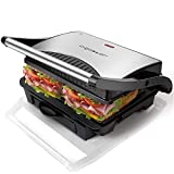 Aigostar Hett 30HHJ - Grill multifonction, plancha, presse à paninis, appareil à sandwichs. 1000W, plaques anti-adhésives, poignée froide. Sans BPA. Couleur argent et noir. Design exclusif.