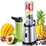 Mini Blender, Decen Blender à Smoothie, Mixeur Blender, 2 x 600 ml Bouteilles Tritan Sans BPA, Lames Enduites de Titane, Base de Moteur en Acier Inoxydable, 300W, Argent