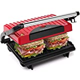 Aigostar Warme 30HHH - Grill multifonction, plancha, presse à paninis, appareil à sandwichs. 700W, plaques anti-adhésives, poignée froide. Sans BPA. Couleur rouge et noir. Design exclusif.