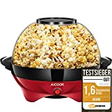 Aicook Machine à Popcorn, Électrique Machine à Pop Corn avec Plateau de Cuisson Détachable, Revêtement Antiadhésif, Bol de 5l Couvercle 2-en-1, Rouge