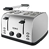 OZAVO Grille-pain, Toaster Multifonction Extra Larges avec Controle de Temperature et Plateau de Miettes Amovible, Acier Inoxydable (4 fentes)