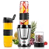 Deik Mixeur multifonction 5 en 1 avec 3 bouteilles portables, avec 4 lames en acier inoxydable pour moustache, glace, fruits, légumes et bibi, 500 W, 29000RMP