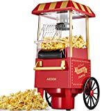 Aicook Machine à Pop Corn, 1200W Retro Machine à Popcorn avec Air Chaud, Sans Gras Huile, Facile á L'utilisation, Rouge